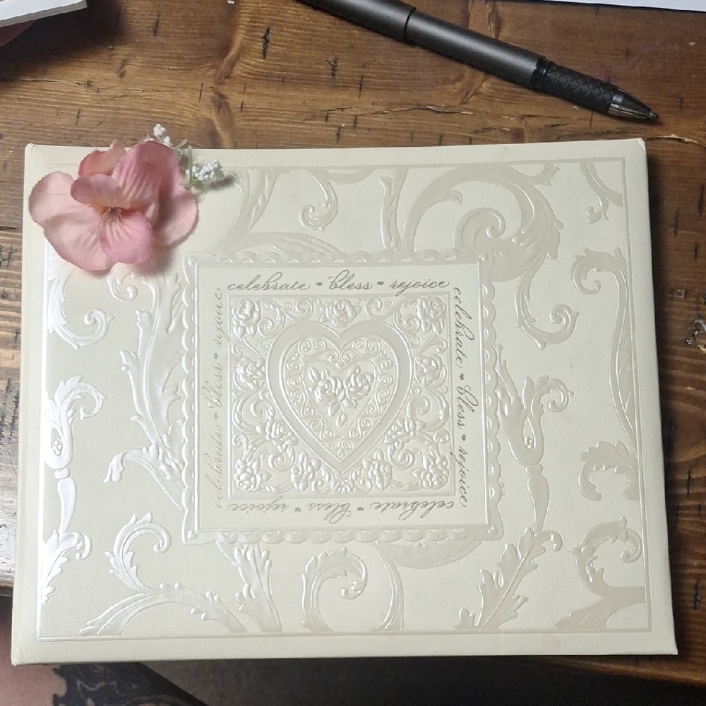Elegant Cream Embossed Guest Book Album